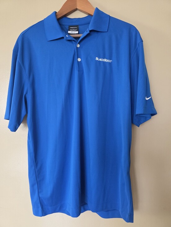 Nike Golf DriFIT Men's Blue Polo Shirt BlackRock Corporate Logo L NWT Athleisure